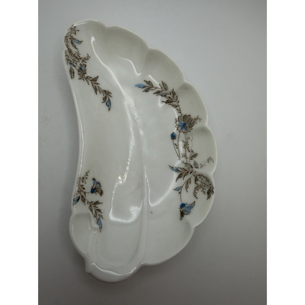 Antique Haviland Limoges Crescent Bone Dish French Porcelain Blue Floral c.1890s